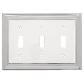 Liberty Hardware 126310 Architectural Triple Switch Wall Plate, Polished Chrome and White