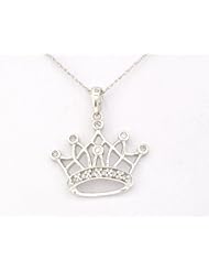 10K White Gold Diamond Crown Necklace