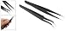 Amico 2 Pcs Black Silver Tone Straight w Curved Tweezers Set