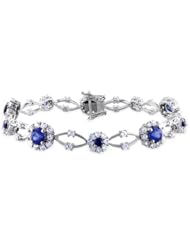 Sterling Silver 7 1/3ct TGW Created Blue and White Sapphire Bracelet (7")