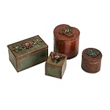 Set of 4 Decorative Antique Finished Floral Themed Storage Boxes