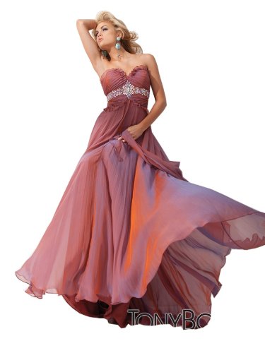 Tony Bowls TBE21117, Strapless Chiffon A-Line Gown