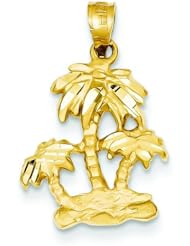 14K Gold Palm Trees Charm Beach Pendant FindingKing