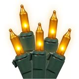 Set of 100 Opaque Gold Mini Christmas Lights - Green Wire