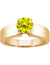 0.55 Ct Round Canary SI1/SI2 Diamond 18K Yellow Gold Ring
