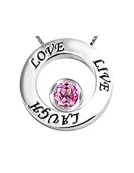 Original Star K (tm) Live/Love/Laugh Circle of Life Pendant with September Birthstone Round 7mm Created Pink Sapphire in .925 Sterling Silver