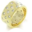 14k Gold Bonded Eternity Band Ring with Three Rows of Alternated Bezel Handset CZ in Goldtone - Size: 5-10