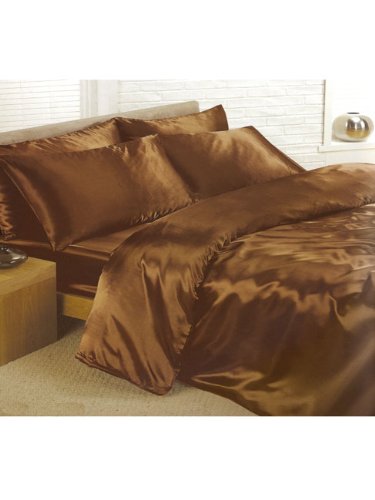 Chocolate Satin King Size Duvet Set With Fitted Sheet