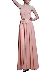 A-line Chiffon Lace Crystal Halter Sleeveless Spaghetti Strap Natural   Waistline Cocktail Floor Length Evening Dress/Homecoming Dress/Prom Dress/Wedding Party Dress 