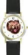 Grizzly Bear or Brown Bear Animal - WATCHBUDDY&reg; DELUXE TWO-TONE THEME WATCH - Arabic Numbers - Black Leather Strap-Size-Large ( Men's Size or Jumbo Women's Size )