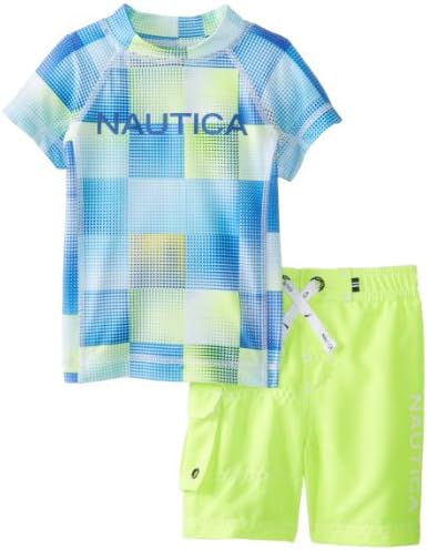 Nautica Baby-Boys Infant 2 piece Rashguard Swimwear Set, Neon Yellow, 12 Months