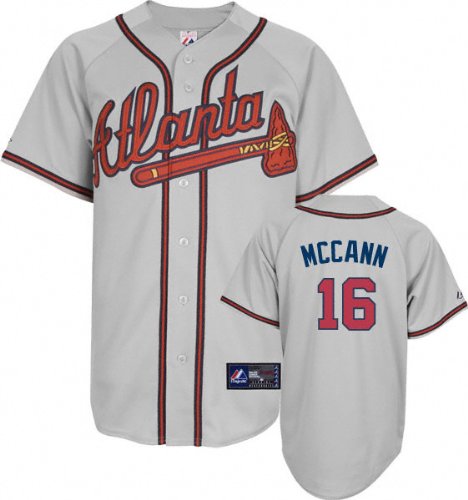 Brian McCann Jersey: Adult Majestic Road Grey Replica #16 Atlanta Braves Jersey
