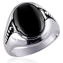 Charismatic Style: Sterling Silver and Oval Onyx Ring for Men