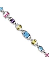 Sterling Silver 7.5inch Multicolored Cz Bracelet, Best Quality Free Gift Box Satisfaction Guaranteed