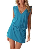 Ensasa Women Deep V Neck Open-back Beach Cover Up Beach Skirt