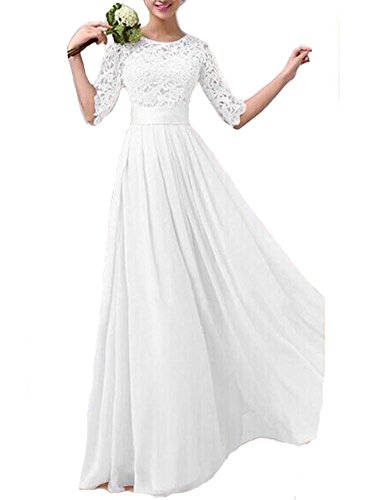 Kufv-Women-Crochet-Lace-12-Sleeve-Tunic-Bridesmaid-Formal-Gown-Chiffon-Long-Dress