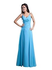 A-line V-neck Spaghetti Strap Floor Length Lace Beaded Chiffon Dropped   Waistline Prom Dress 
