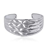 Platinum Plated Sterling Silver Textured Diamond-Accent Wide Cuff Bracelet