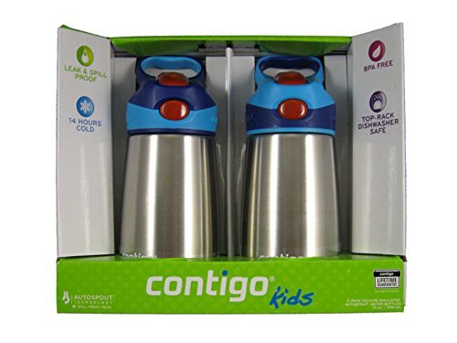 Contigo Kids 2 PK Flip Chill Bottle Stainless Steel, Autospout Water Bottles (Airforce Blue/Electric Blue)