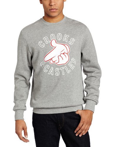 Crooks & Castles Men's Knit Crew Sweatshirt-Air Gun Stencil, Heather Grey, X-Large On Sale