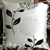 Decorative White Black Floral Throw Pillow Cover