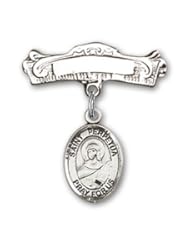 Sterling Silver Baby Badge with St. Perpetua Charm and Arched Polished Badge Pin