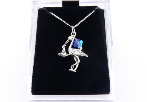 Stork and Baby Charm Sterling Silver Necklace - New Mum