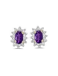 Birthstone Company 14k Yellow Gold Oval Amethyst And Diamond Earrings