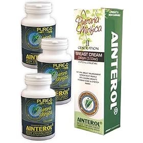 AINTEROL Pueraria Mirifica 500PURE (300caps) and Breast Cream 2 Gen 100gm Set