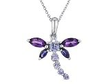 Amethyst and Tanzanite Gemstone Dragonfly Necklace in White Gold