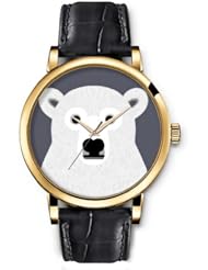 SPRAWL Aanalog Fashion Series Gold Ladies Watches of Genuine Black Leather Strap,Unique Wrist Watch for Women Girls Designed with cute bear