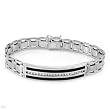 Gentlemens Bracelet With Precious Stones - Genuine Diamonds and Onyxes Crafted in White Gold. Total item weight 35.0g Length 8.5in