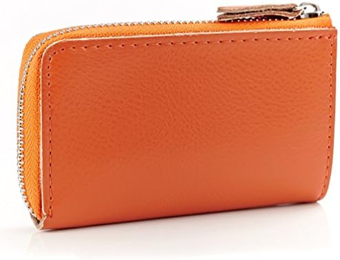 Myzin Unisex Multi-purpose Genuine Leather Key Case with Keyring and Keychain (Orange)