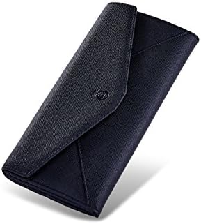 Musubo® Women's Envelope Canvas Leather Wallet Card Holder Clutch Long Purse (Black)