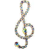 1.75 Rhinestone Treble Clef Pin In Aurora Borealis with Gold Finish