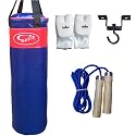 Quality Vinyl Punch Bag Kick Boxing Martial Arts set With Nylon Skipping Rope with wooden handles and Free Ceiling Hook & Bag Gloves