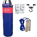 Quality Vinyl Punch Bag Kick Boxing Martial Arts set With Nylon Skipping Rope with wooden handles and Free Ceiling Hook& Bag Gloves