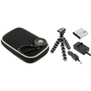 4n1 Nylon Hard Shell Case (Black) / KLIC-7006 AC DC Charger / Battery / Tripod for Kodak EasyShare M575 14MP Digital Camera Lake Blue