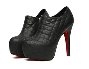 High Heel Fashion Womens Platform Pumps Pu Leather Ankle Boots (Black PU Leather, US 8.5 / EU39)