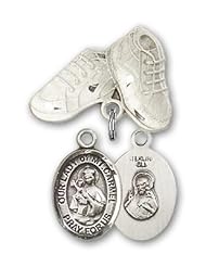 Sterling Silver Baby Badge with Our Lady of Mount Carmel Charm and Baby Boots Pin