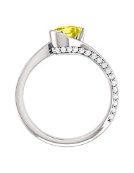 18K White Gold 7.00x5.00mm Oval Cut Yellow Sapphire and Diamond Ring -- LIFETIME WARRANTY
