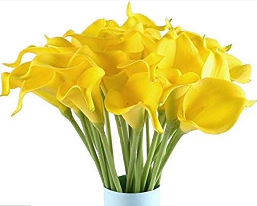 IPOPU 24pcs Yellow Calla Lily Flowers Calla Lily Wedding Bouquet Latex Silk Real Touch Lily Flowers for Floral Arrangements for Wedding Bouquets Centerpieces Arrangments Decorations (Yellow)