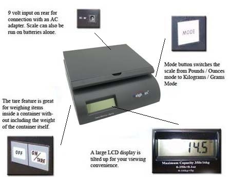 Weighmax 2822- 75 lbs capacity Gray Postal Shipping Scale, Battery and AC Adapter Included