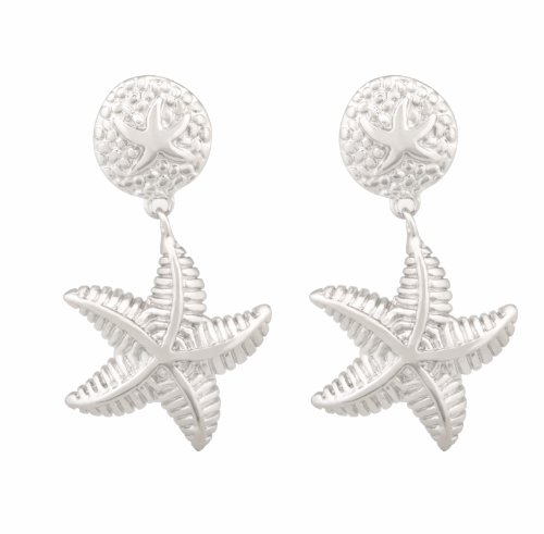 JanKuo Jewelry Silver Tone Stud Dangle Starfish Earrings in Silver Tone with a Vintage Design with Gift Box