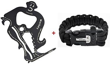 YX Survival Gear Brecelet + Magnesium Stone Flint Fire Starter Whistle Buckles with Card Shaped Tool