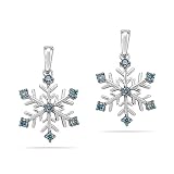 10k White Gold Blue Diamond Snowflake Earrings (1/10 cttw, I-J Color, I2-I3 Clarity)