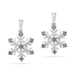 10k White Gold Blue Diamond Snowflake Earrings (1/10 cttw,  I-J Color, I2-I3 Clarity)