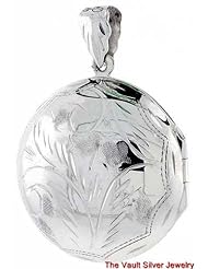 Sterling Silver 30mm Etched Circle Shaped Locket TL58 (Pendant ONLY)