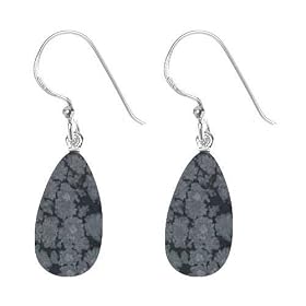 Sterling Silver Snowflake Agate 10mmx18mm Flat Pear Shape Drop Earrings by SkyeSterling