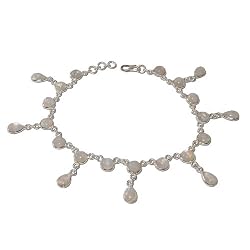 Girls Anklets Pair Silver & Rainbow Gemstone Foot Jewelry 9 inches (ganklt048)